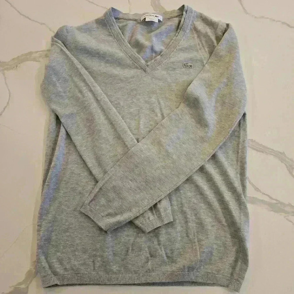 Lacoste Womens V-Neck Cotton Pullover Sweater Size 40/Medium Gray - Picture 4 of 9